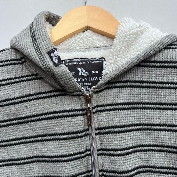American Hawk Boys Gray /Black striped Zip Up Jacket size 10-12 - Picture 3 of 6